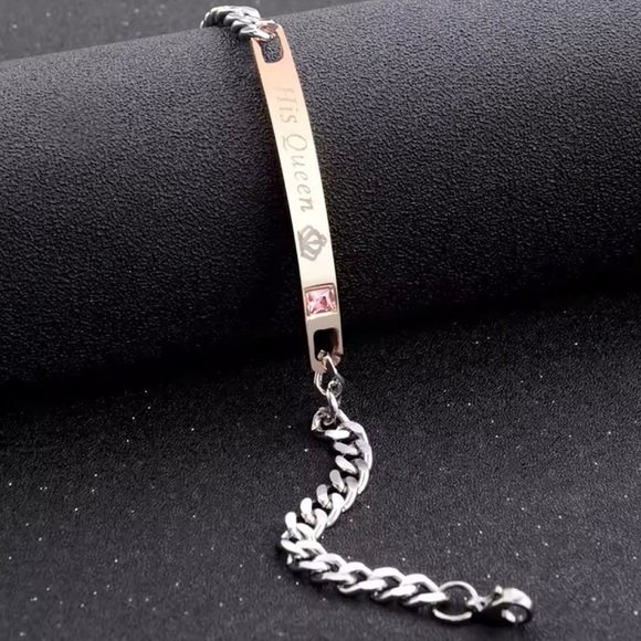 His Queen & Her King Titanium And  Stainless Steel Couples Bracelet Set - Picture 3 of 11